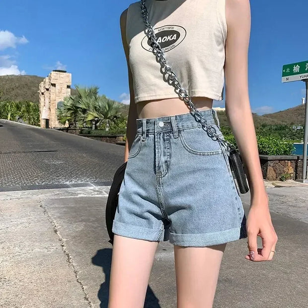 Shorts Women Black Gray Denim Shorts