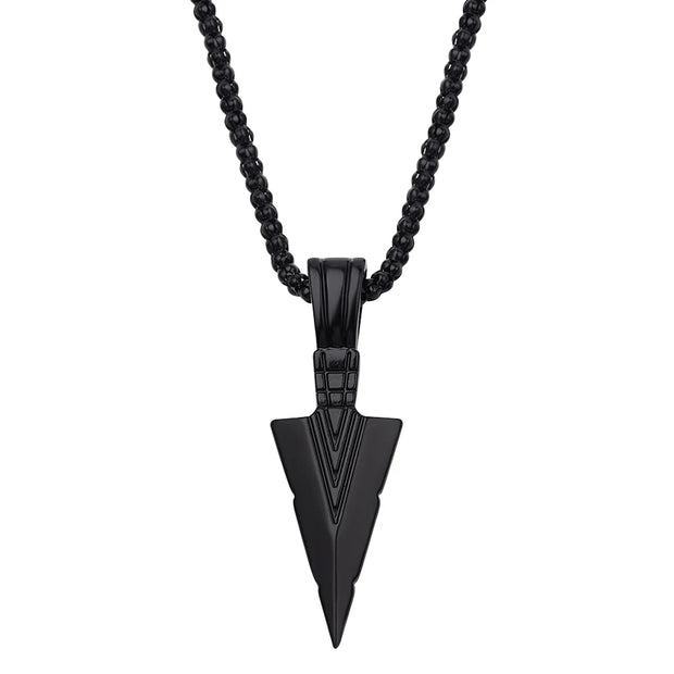 Men Black Long Necklace with Arrow Pendant