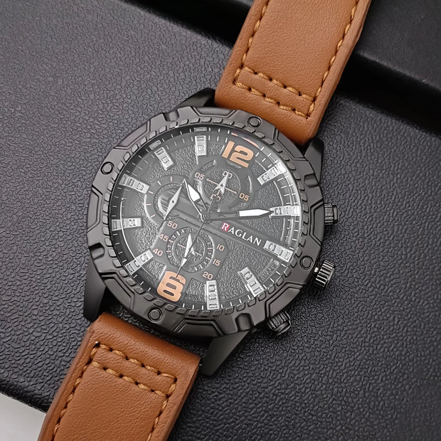 Leather Strap Clock Man Wristwatch