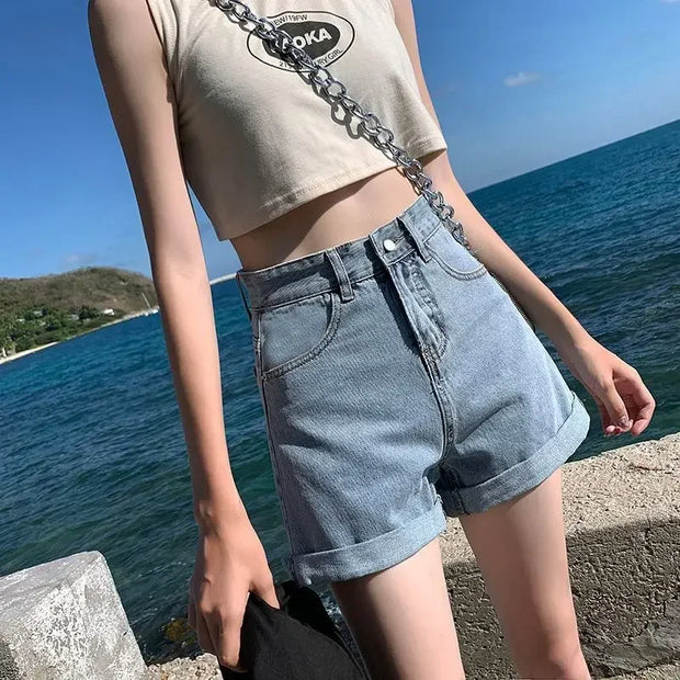 Shorts Women Black Gray Denim Shorts