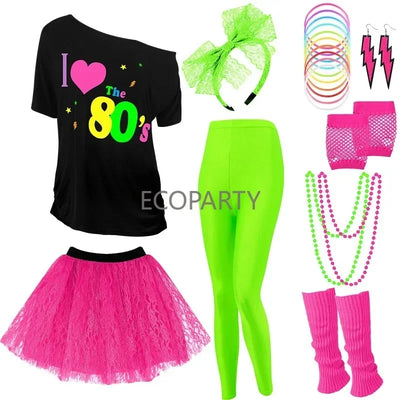 New Women 80s Costume Accessories Set