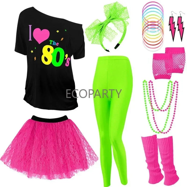 New Women 80s Costume Accessories Set
