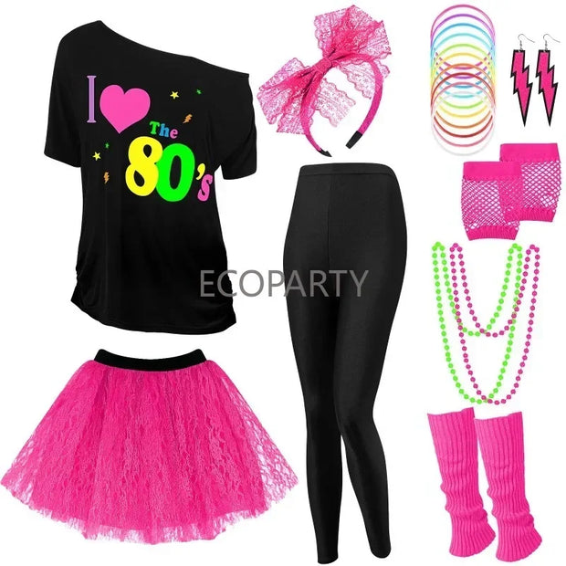 New Women 80s Costume Accessories Set