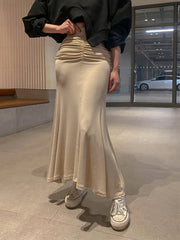 Shirring Satin Skirts for Women High Waisted