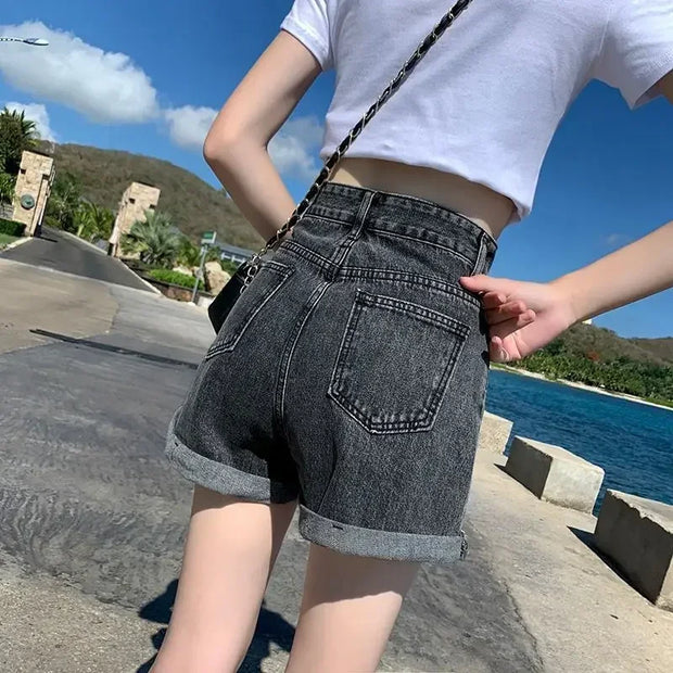 Shorts Women Black Gray Denim Shorts