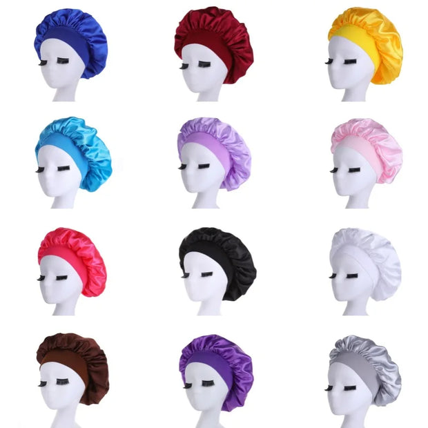 Women Night Sleep Hair Caps Silky Bonnet