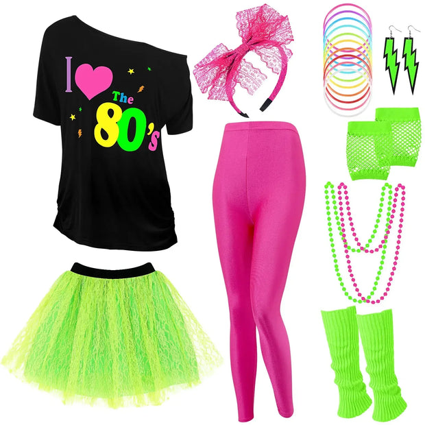 New Women 80s Costume Accessories Set